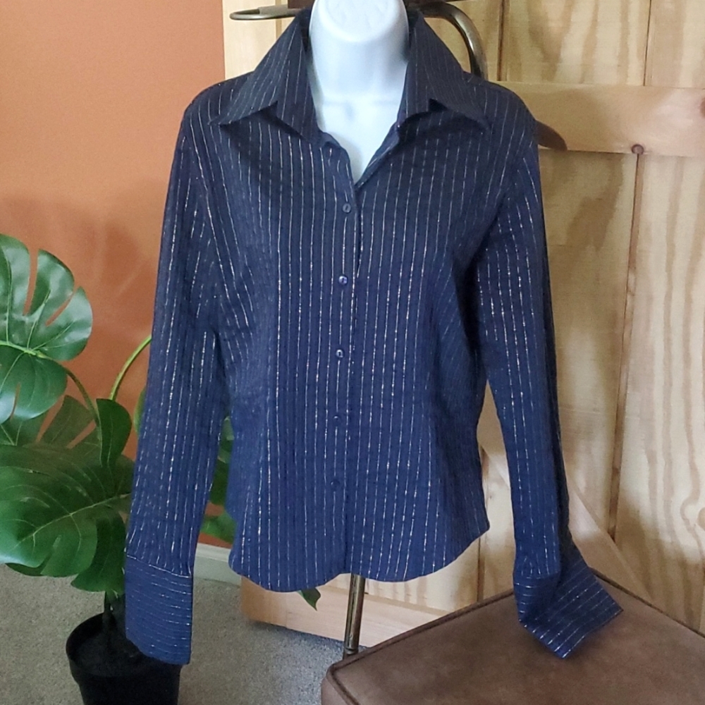 NaraCamicie Blue & Gold Metallic Button-Down Shirt
